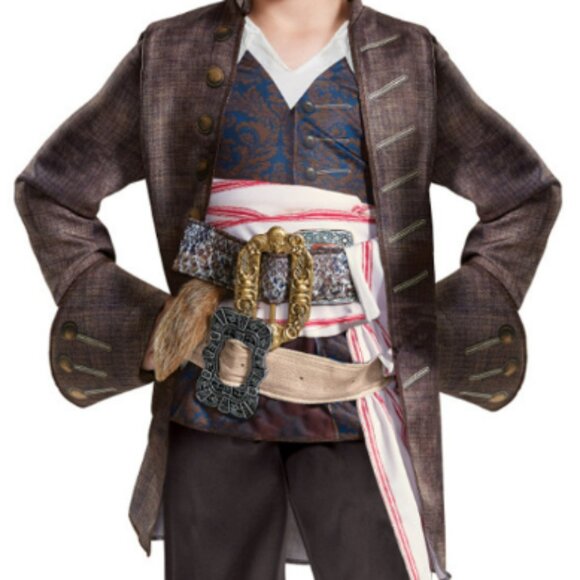 Pirates Of The Caribbean Boy's Deluxe Jack Sparrow Halloween Costume Brown/White - Picture 3 of 17